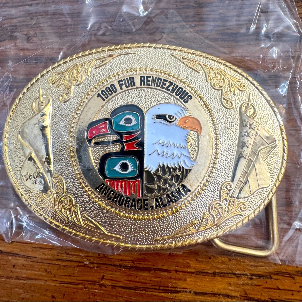 1990 Fur Rendezvous Anchorage Alaska Gold Belt Buckle